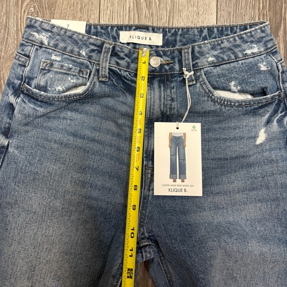 Klique B. Super high rise wide leg Blue Distressed Women Jeans - Picture 5 of 11